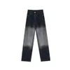 Jeans de Tencel con Gradiente Negro de Figura de Pera para Chicas Gordas mm Pantalones de Cintura Alta Rectos Ajustados de Pierna Ancha