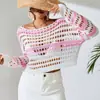 Suéter de Mujer 2026 con Acabado de Alta Gama, Ropa de Verano para Mujer con Patchwork Rayado Hueco, Cubrebikini Sexy de Comercio Exterior para Playa