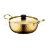 Olla para ramen de acero inoxidable estilo coreano con patrón de martillo, olla dorada para fideos instantáneos de celebridad de Internet, olla caliente pequeña para el hogar con tapa, olla para sopa multiusos