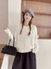 Cardigã de malha elegante e suave estilo coreano com bolso laço, novo para outono e inverno, com botões em formato de coração, para mulheres, que rejuvenesce