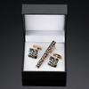 Jiaomei Oro y Plata Negro Ancla Nube Auspiciosa Patrón Cuadrado Cepillado Clip de Corbata Gemelos Set de Caja Regalo