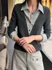 Han Xun, roupa de trabalho inteligente e estilosa: patchwork listrado, gola de camisa falsa de duas peças, top emagrecedor para mulheres, coleção outono/inverno 2026, estilo 27611