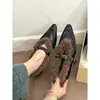 ¡Camelia de Media Temporada! Zapatos Mary Jane de Retazos con Punta Aguda para Mujer, Zapatos de Invierno y Otoño de Felpa y Piel