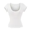 Ropa de Mujer al por Mayor para Exportación Transfronteriza 2025 Verano Estilo Europeo y Americano Cuello U Manga Corta Hombro Derecho Color Puro Camiseta Tops para Mujeres Z625255