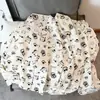 Nuevo conjunto de pijama de dos piezas para mujer estilo coreano de primavera y otoño, rayas blancas y negras vintage, cárdigan con cuello, manga larga, pantalón largo, conjunto casual para casa