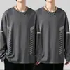 [Compra 1 y llévate 1 gratis] Camiseta de manga larga de otoño, capa base unisex, color liso, blanco, corte holgado, cuello redondo, camiseta larga