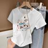 Playera de Manga Corta de Algodón Puro para Hombro Descubierto para Mujer Verano Ropa Interior Estampado de Dibujos Animados Estilo Occidental Reductor de Edad Blanco Retro Adelgazante Ins Top de Moda