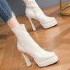 Botas de Moda Elásticas de Suela Gruesa Nuevas 2024 Botas Cortas de Tacón Alto con Cremallera Lateral de Punta Nueva Botas de Mujer de Talla Grande
