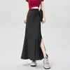 Nova Saia Longa Bodycon de Acetato Cetim Estilo Chinês com Fenda para Mulheres, Verão Cintura Alta Emagrecedora Linha A com Acabamento Metálico