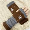 Guantes de Punto Cálidos y de Moda para Mujer de Otoño e Invierno, Guantes Cálidos para Exteriores de Medio Dedo con Hilo Acrílico y Diseño de Bloques de Color, Transfronterizo