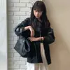 Tamanho atualizado: Estilo blogueira INS design primavera/outono blazer jaqueta de couro PU preto solto retrô 19285
