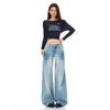 Jeans Lavados 'Lightning Crackle' para Mujer, Nuevo Estilo Otoño 2025, Tiro Bajo, Retro Americano, Pierna Recta, Modernos