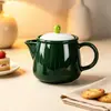 Cerámica Verde Retro Vajilla Cuenco Pétalo Plato Largo Mantequillera Tetera Taza Vajilla Doméstica de Hotel Venta al por Mayor Transfronteriza