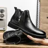 Botas masculinas Chelsea de cano alto botas de negócios Inglaterra retrô Botas Martin zíper lateral botas únicas uma geração de cabelo