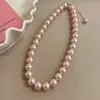 Colar de Pérolas de Vidro Rosa Estilo Ni Ni para Mulheres, Corrente de Suéter Outono e Inverno, Gargantilha Elegante de Pérolas Cinza Cânhamo
