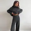 Suéter de cuello alto para mujer transfronterizo, estilo europeo y americano, nuevo conjunto de otoño e invierno, suelto, casual, tejido grueso, pantalones largos y pantalones de pierna ancha