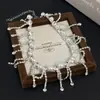 Colar Gargantilha Exagerado de Alto Padrão Estilo Francês para Noivas, Cheio de Diamantes e Pérolas, Colar de Camadas Múltiplas, Acessório de Corrente para Clavícula de Casamento de Nicho de Luxo Leve