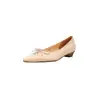 Sapatos Femininos de Couro Genuíno Versáteis Estilo Coreano com Laço e Cadarço Primavera 2026 Salto Baixo Bico Fino Boca Rasa