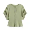 Estilo Europeo y Americano Transfronterizo Z Nueva Moda Elegante Ropa para Mujer al por Mayor Top Holgado de Cuello Redondo con Mangas Abullonadas 2616801