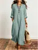 Vestido largo holgado de ramio para mujer, bata retro casual inspirada en el Zen, nuevo vestido largo talla grande