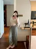 E go studi blusa de punto para mujer con cuello en V, mangas murciélago, fruncido en la cintura, tacto frío, manga tres cuartos, top puro y seductor