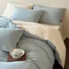 Conjunto de quatro peças simples de luxo com cores sólidas, 100% algodão escovado, para outono e inverno, capa de edredom de algodão puro, lençol de cima, lençol de elástico, roupa de cama