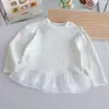 Camisa Base de Malha Floral para Meninas 26 Novo Estilo Fresco de Primavera e Outono Camiseta de Manga Longa Top com Renda para Bebê Menina 3