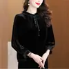 Calidad Garantizada, Top de Terciopelo Dorado Talla Grande para Madre de Mediana Edad que Reduce la Edad, Camisa de Seda de Morera Holgada Estilo Nuevo