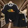 Conjunto deportivo para correr absorbente de sudor para hombre, conjunto moderno de shorts y camiseta de manga corta, traje deportivo de verano de algodón puro con tres rayas, disponible para dropshipping