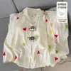Pijama de dibujos animados estilo japonés para mujer, primavera y otoño, con almohadillas en el pecho, bordado de conchas, estampado de nubes, algodón fino, manga larga, conjunto de ropa para el hogar para niñas