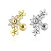Novo Modelo Transfronteiriço: 1 Peça de Aço Inoxidável + Cobre Zircônia Incrustada Tarraxa de Osso da Orelha, Joia de Piercing Rosqueada de Lua e Flor de Ameixa, Em Estoque