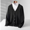 Cárdigan de Lana 100% Pura para Hombre Nuevo Otoño e Invierno Siping Capa de Aire Engrosado Cuello en V Hebilla Chaqueta para Ancianos