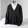 Nuevo Cardigan de Lana Grueso con Ranuras de Capa de Aire Otoño e Invierno para Hombre Cuello en V Holgado Casual Suéter Chaqueta de Lana talla extra