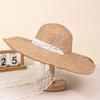 Estilo Coreano Nova Chegada Chapéu Estilo Pastoral Chapéu de Palha Aba Larga Chapéu de Sol Feminino de Renda e Fita Chapéu de Sol para Exterior