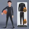 Traje deportivo cálido de otoño e invierno con forro polar, capa base, ropa atlética ajustada para niños, para baloncesto, esquí y entrenamiento de fitness, conjunto de dos piezas