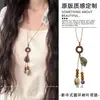 Colar de Cerâmica Retrô Boêmio para Mulheres, Estilo Chinês Novo, Estilo Étnico Exótico, Acessórios de Corrente Longa de Suéter de Alta Qualidade