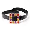 Cinturón con hebilla cuadrada de diamante de color de moda para mujer, combina con todo, falda y pantalón, cinturón decorativo, estilo europeo y americano.