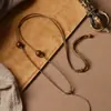 Corda de Algodão Torcida à Mão Estilo Xizang com Pingente Dourado, Corda para Contas Dzi, Corda para Pendurar Thangka, Corda para Pingente, Corda de Algodão e Linho Tecida à Mão