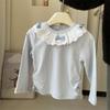 Roupa de Menina Primavera e Outono Camiseta Básica Moda Bebê Infantil Elegante Tendência Estilo Coreano Renda Laço Doce Camiseta Top