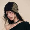 Gorro holgado de estilo retro americano con estampado de leopardo rasgado para mujer, Turbante para primavera y otoño, estilo Milenio Y2K, Dulce y fresco para circunferencia de cabeza grande