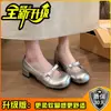 Zapatos de Salón Individuales Plateados Retro Franceses de Tacón Grueso y Boca Baja para Mujer Verano 2026 Nuevo Estilo Versátiles con Faldas Zapatos Mary Jane de Suela Suave