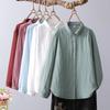 Camisa de manga comprida de fio de algodão puro, camada dupla, básica, feminina, para todos os gostos, artística, gola pequena, macia, amiga da pele, algodão para bebês
