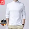 Camisa Básica de Veludo com Forro de Fleece, Gola Meia-alta, Estampada, Quente, Manga Longa, Top Masculino para Outono e Inverno