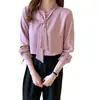 Estilo Novo Primavera e Outono Gravata Borboleta Profissional Camisa Branca de Chiffon Top Feminino Elegante Decote em V Camisa Básica Roupa de Verão