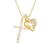 Amazon Moda Transfronterizo Chapado en Cobre Oro de 18 Quilates Zircón Corazón Cadena Cruzada Collar de Gama Alta Colgante Accesorios Collar