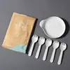 30 Conjuntos de Talheres e Pratos Descartáveis Biodegradáveis de Palha de Trigo, Conjunto de Prato Gota d'Água, Prato de Bolo e Garfo, Conjunto Três em Um