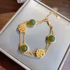 Pulseira Abençoada de Jade Natural com Prata Banhada a 925 e Pulseira da Sorte Abençoada Fashion Dourada Exquisita Pulseira de Jade e Ouro para Mulheres