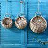 [Qingmu] Decoraciones para el Hogar Estilo Americano, Mimbre y Ratán Paja, Cesta Colgante de Flores para Pared, Maceta, Cesta Colgante Simulada, Maceta Colgante de Potos