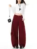 Jeans de Pierna Ancha Color Borgoña para Mujer, Nuevo Estilo Primavera/Verano 2026, Pantalones de Sable Desestructurados, Pantalones Casuales Sueltos de Pierna Recta Estilo Americano