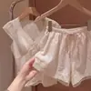 Pijama de manga corta y pantalón corto para mujer, estilo puro deseo de verano, con ribete de encaje en cuello en V y almohadillas en el pecho, conjunto de loungewear, venta al por mayor transfronteriza